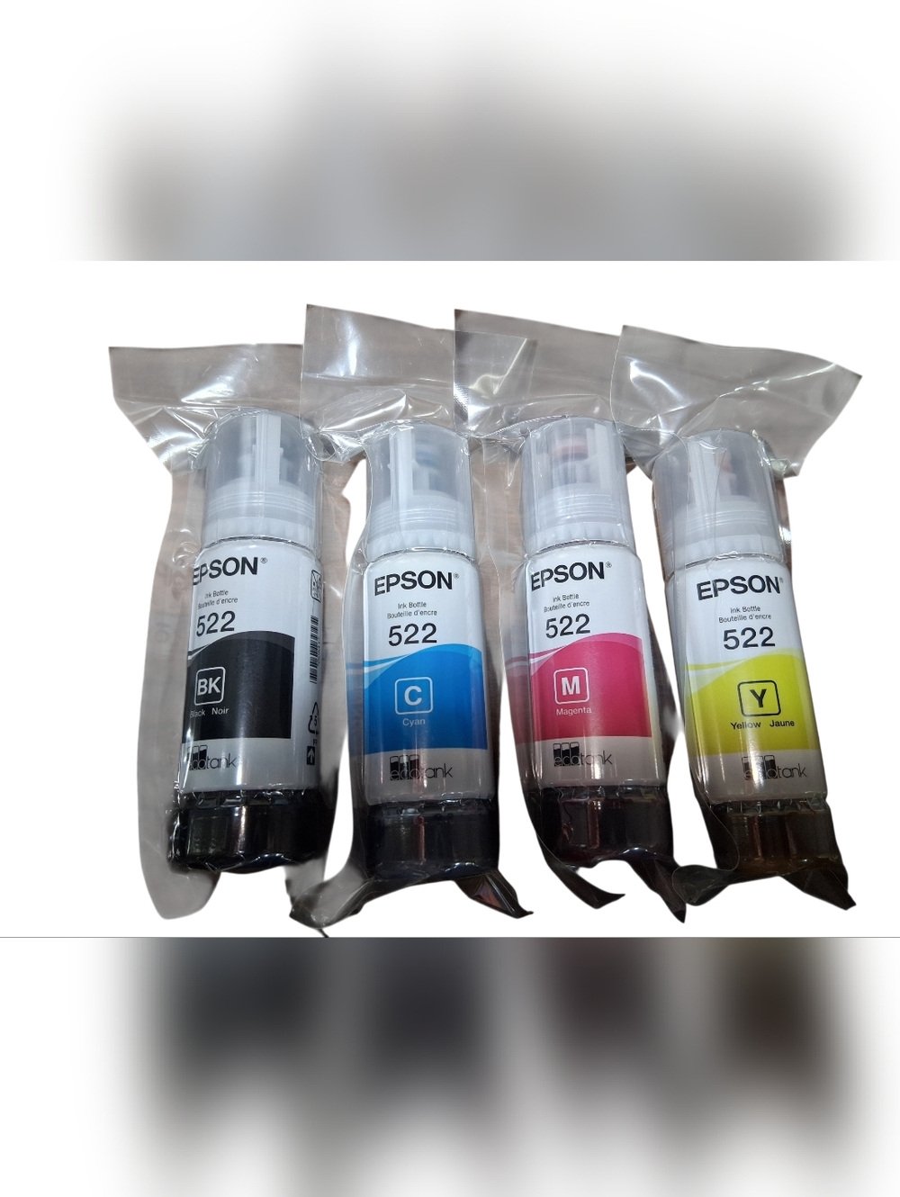 Epson 522 Ink Bottles Set 4 BK/C/M/Y Genuine EcoTank T522 Replacement OEM
